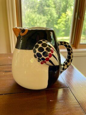 Handmade Signed Painted Ceramic Pitcher, "Penguin," By Alison Palmer
